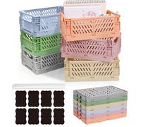 Aiuuee 6 PCS Cassetta Pieghevole in Plastica, Cassette Plastica Impilabili 25x16x9.7cm, Cestini Portaoggetti per Ufficio Cucina Bagno Camera da Letto(Multicolore)