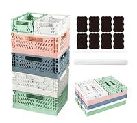 Aiuuee 6 Pzi Cassette Plastica, 4 Cestini Portaoggetti 20×15×9cm e 2 Mini Cestino Plastica, Impilabili Cassetta Pieghevole per Ufficio Cucina Bagno Camera da Letto(Multicolore)