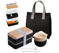 Aiuuee Porta Pranzo Kit, 1400 ml Lunch Box con Borsa Termica e Tazza e Posate, Portapranzo Ermetico per Microonde e Lavastoviglie,Schiscetta Pranzo Adulti,Bento Box per Lavoro Picnic Ufficio (Nero)