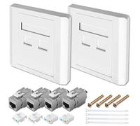 Aivane 2X Presa di Rete Universale a 2 Porte CAT7 10 Gbit/s con 4X Modulo Jack Cat 7/6/6A, Presa Ethernet da Muro RJ45 Schermata per Presa di Rete e Pannello Patch(Bianco)