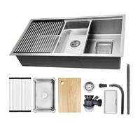 AIVANOTO 80 x 50 cm Lavello da cucina in acciaio inox 304, kit di drenaggio con sifone, griglia di drenaggio, tagliere, bacino piccolo, scarico sul lato destro, superficie antigraffio