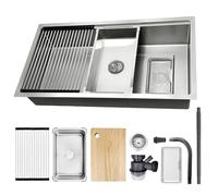 AIVANOTO 90 x 50 cm, lavello da cucina in acciaio inox 304, kit di drenaggio con sifone, griglia di drenaggio, tagliere, piccolo bacino, scarico sul lato destro, superficie antigraffio