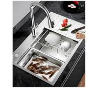 AIVANOTO Lavello da cucina in acciaio inox 304, 65 x 50 cm, con tagliere, scolapiatti, tubo di scarico, lavello da cucina argentato, grande lavello singolo