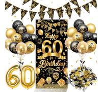 Aivatoba Decorazioni per il 60° compleanno per uomini e donne | Banner per 60° compleanno, palloncini per 60° compleanno, palloncini con coriandoli con paillettes, striscione con bandiera triangolare