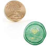 Aiviman Timbro per ceralacca con mano e cuore, stile vintage, testa in ottone rimovibile, con manico in legno, per confezioni regalo, buste per biglietti, inviti per feste