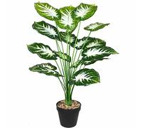 AIVORIUY Piante Artificiali da Interno Albero di Tartaruga Finta di Plastica con Foglie Verdi Faux Giungla Tropicale Monstera in Vaso per Casa Ufficio Esterno Giardino Decorazione 75cm (Bianco Verde)
