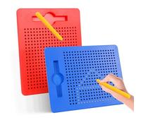 AIVORO 2 Pezzi Tavolo da Disegno Magnetico:Disegno con Piccole Palline Magnetiche in Acciaio per Bambini Tavolo da Disegno Magnetico Tavoletta Bambini Giocattolo Educativo (Rosa, Verde) (Red Blue)