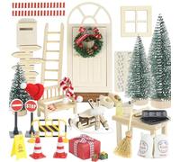 AIVORO Porta Elfo Natale Kit Porta degli Elfi Natale Accessori, Miniature Casetta Elfo Natale in Legno, Natale Decorazioni Casa, Casa Elfo Natale inMiniatura con Porta,Tappeto,Scaletta in Legno
