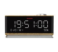 Aiwa - CR-90BT Radio Sveglia Multifunzione, Display BIG LED, 3 Funzioni Dimmer, Data e Luce Notturna, Bluetooth 5.0, Vivavoce con Microfono, Radio FM PLL, Aux-In, Lettore WAV,Finitura Smart Wood