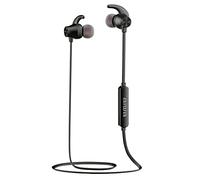 Aiwa ESTBT-400BK: Auricolari sportivi wireless Bluetooth 5.0, vivavoce, In-Wire Soft-Touch, Hyperbass, design ergonomico, resistente all'acqua (IPX5), batteria 6h, ricarica rapida, colore nero.