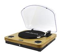 AIWA - GBTUR-120WDMKII Giradischi con Amplificatore e Radio FM, 3 Velocità, Speaker 2x5W RMS, Bluetooth, Player USB/SD Card, Audio Out RCA, Radio FM, Alimentazione Adapter, Colore Legno