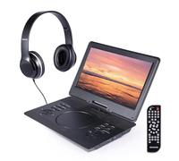 Aiwa - Lettore multimediale portatile da 14 pollici, kit da viaggio, lettore DVD e CD portatile con schermo girevole, altoparlanti stereo integrati, ingresso HDMI, telecomando, cuffie e borsa per il