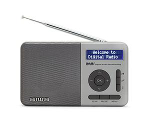 AIWA - RD-40DAB/SL Ricevitore Radio Portatile DAB+, FM PLL con Auto-Scan e RDS, 50 Preset per canali DAB+, 50 Preset per canali FM, Orologio Digitale, Dual Alarm, Custodia, Finitura Silver