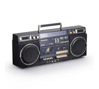 aiwa Retro Boombox BackTrack lettore CD con registrazione a cassetta, Bluetooth 5.0, radio FM/AM, ingressi USB/SD/AUX, VU Meter, display LCD, doppio altoparlante da 40 W (nero e oro)