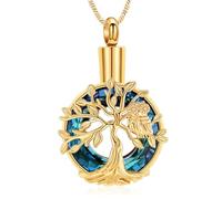 AIWENXI Albero della Vita Cremazione Gioielli Urna Collana per Cenere Rotonda Memoriale Cenere Collane per Uomini Donne Acciaio Inossidabile Pet Ricordi Gioielli, Acciaio inossidabile