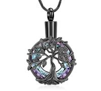 AIWENXI Albero della Vita Cremazione Gioielli Urna Collana per Cenere Rotonda Memoriale Cenere Collane per Uomini Donne Acciaio Inossidabile Pet Ricordi Gioielli, Acciaio inossidabile