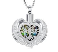 AIWENXI Albero della vita, gioielli di cremazione urna collane per cenere a forma di cuore amante ricordo in acciaio inox cenere ciondolo cremazione gioielli, Acciaio inossidabile
