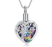 AIWENXI Albero della Vita Urna Collane per Cenere Colibrì Cremazione Monumento Piccola Cenere Urna Ciondolo per Uomini Donne Acciaio Inossidabile Cuore Ricordi Cenere, Acciaio inossidabile