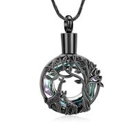 AIWENXI Albero della vita Urna Collane per ceneri Fawn cremazione Cenere Collane per donne uomini in acciaio inox ricordi gioielli, Acciaio inossidabile