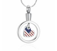 AIWENXI Bandiera americana Cenere Collane per uomini donne anello rotondo cremazione gioielli per cenere in acciaio inox animale domestico commemorativo cenere pendente ricordi regali ciondolo