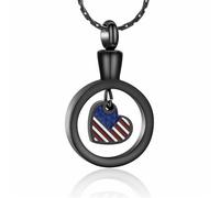 AIWENXI Bandiera americana Cenere Collane per uomini donne anello rotondo cremazione gioielli per cenere in acciaio inox animale domestico commemorativo cenere pendente ricordi regali ciondolo