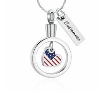 AIWENXI Bandiera americana Cenere Collane per uomini donne anello rotondo cremazione gioielli per cenere in acciaio inox animale domestico commemorativo cenere pendente ricordi regali ciondolo