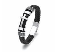 AIWENXI Bracciale in pelle con ciondolo a forma di croce, per cenere, in acciaio inox, per cenere, per uomini e donne