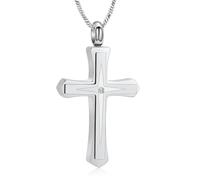 AIWENXI Collana a forma di urna a croce per cenere, gioiello commemorativo di cristallo cremazione, in acciaio inox, per uomini e donne, Acciaio inossidabile