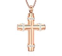 AIWENXI Collana con urna a croce per ceneri Lord's preghiera croce cremazione monumento collane per animali domestici/cenere urna gioielli in acciaio inox ciondolo souvenir per uomini e donne, Acciaio