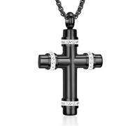 AIWENXI Collana con urna a croce per ceneri Lord's preghiera croce cremazione monumento collane per animali domestici/cenere urna gioielli in acciaio inox ciondolo souvenir per uomini e donne, Acciaio
