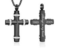 AIWENXI Collana con urna a croce per ceneri Lord's preghiera croce cremazione monumento collane per animali domestici/cenere urna gioielli in acciaio inox ciondolo souvenir per uomini e donne, Acciaio