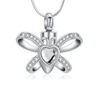 AIWENXI Collana con urna a farfalla per cenere di cristallo cuore cremazione gioielli in acciaio inox per animali domestici cremazione ciondolo commemorativo gioielli per uomini e donne, Acciaio