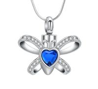 AIWENXI Collana con urna a farfalla per cenere di cristallo cuore cremazione gioielli in acciaio inox per animali domestici cremazione ciondolo commemorativo gioielli per uomini e donne, Acciaio