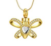 AIWENXI Collana con urna a farfalla per cenere di cristallo cuore cremazione gioielli in acciaio inox per animali domestici cremazione ciondolo commemorativo gioielli per uomini e donne, Acciaio