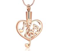 AIWENXI Collana con urna a forma di cuore per cenere con nota musicale, design in acciaio inox, per uomini e donne, Acciaio inossidabile