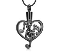 AIWENXI Collana con urna a forma di cuore per cenere con nota musicale, design in acciaio inox, per uomini e donne, Acciaio inossidabile