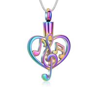 AIWENXI Collana con urna a forma di cuore per cenere con nota musicale, design in acciaio inox, per uomini e donne, Acciaio inossidabile