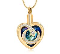 AIWENXI Collana con urna a forma di cuore per cenere, stella marina, cremazione, memoriale, cenere, ciondolo per uomini e donne, in acciaio inox, cuore, pietra portafortuna, Acciaio inossidabile