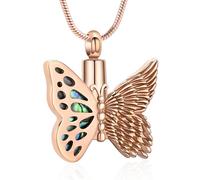 AIWENXI Collana con urna farfalla per uomini e donne Abalone Shell cremazione gioielli in acciaio inox commemorativo cenere ciondolo per animali domestici ricordi collane, Acciaio inossidabile