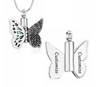 AIWENXI Collana con urna farfalla per uomini e donne Abalone Shell cremazione gioielli in acciaio inox commemorativo cenere ciondolo per animali domestici ricordi collane, Acciaio inossidabile