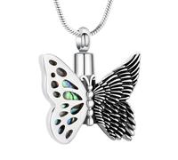 AIWENXI Collana con urna farfalla per uomini e donne Abalone Shell cremazione gioielli in acciaio inox commemorativo cenere ciondolo per animali domestici ricordi collane, Acciaio inossidabile