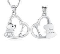 AIWENXI Collana con urna per ceneri a forma di piccolo cane, con cristallo a forma di cuore, monumento per cremazione, gioiello a forma di osso, per uomini e donne