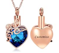 AIWENXI Cristallo cuore urna collane per uomini donne farfalla cremazione gioielli in acciaio inox cenere ciondolo commemorativo amante ricordi gioielli, Acciaio inossidabile
