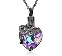 AIWENXI Cristallo cuore urna collane per uomini donne farfalla cremazione gioielli in acciaio inox cenere ciondolo commemorativo amante ricordi gioielli, Acciaio inossidabile
