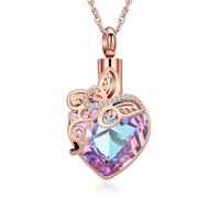 AIWENXI Cristallo cuore urna collane per uomini donne farfalla cremazione gioielli in acciaio inox cenere ciondolo commemorativo amante ricordi gioielli, Acciaio inossidabile