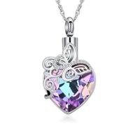 AIWENXI Cristallo cuore urna collane per uomini donne farfalla cremazione gioielli in acciaio inox cenere ciondolo commemorativo amante ricordi gioielli, Acciaio inossidabile