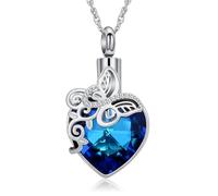 AIWENXI Cristallo cuore urna collane per uomini donne farfalla cremazione gioielli in acciaio inox cenere ciondolo commemorativo amante ricordi gioielli, Acciaio inossidabile