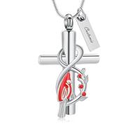 AIWENXI Croce cremazione gioielli per cenere, cardinale nordico, catena commemorativa per uomini, donne, infinito forma per animali domestici, Acciaio inossidabile