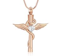 AIWENXI Croce monumento cremazione gioielli per cenere cuore pietra portafortuna urna ciondolo per uomini donne animali domestici serpente ricordi portacenere collane, Acciaio inossidabile