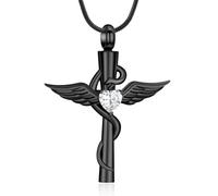 AIWENXI Croce monumento cremazione gioielli per cenere cuore pietra portafortuna urna ciondolo per uomini donne animali domestici serpente ricordi portacenere collane, Acciaio inossidabile